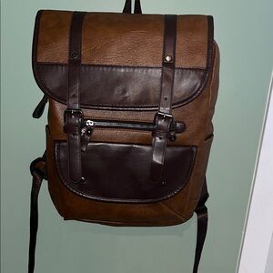 Vegan leather messenger style backpack
